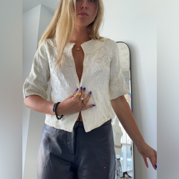 Calypso St Barth White Beaded & Sequin Cropped Jacket. Size Small - Picture 2 of 16
